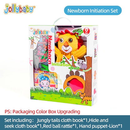Jollybaby Tail Cloth Book Toy Plush Stuffed Toys Set Include Hand Puppet Cloth Soft Ball 4 in 1 Toy Newborn Baby Gift Set