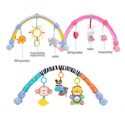 Infant Toddler Adjustable Hanging Activity Cartoon Musical Dolls Plush Baby Crib Stroller Arch Toys