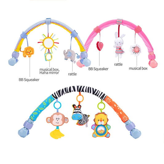 Infant Toddler Adjustable Hanging Activity Cartoon Musical Dolls Plush Baby Crib Stroller Arch Toys