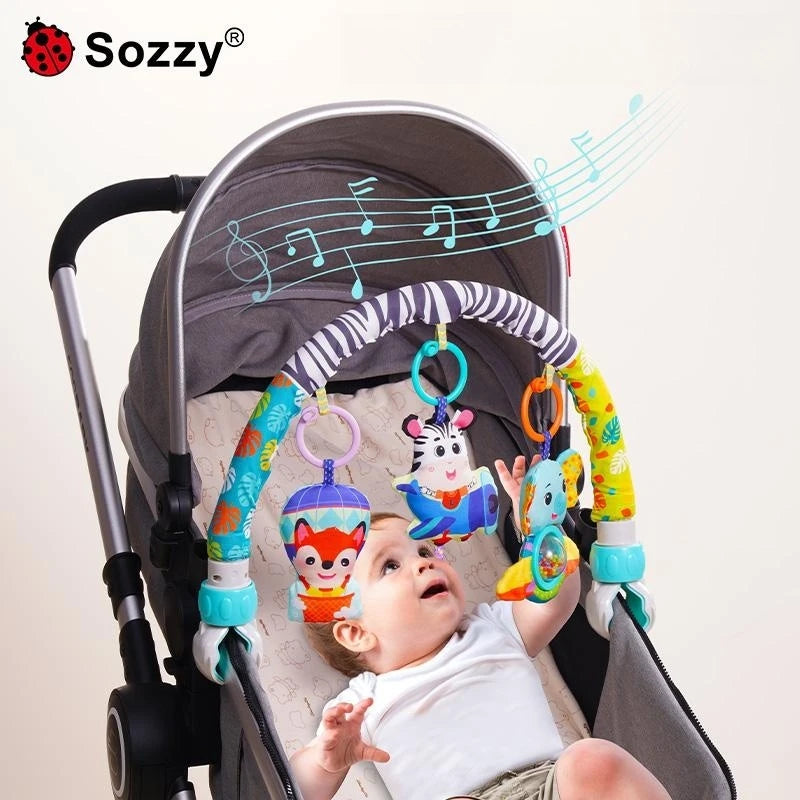 Sozzy Adjustable Animal zebra Baby Musical Baby Activity Pram Arch Crib Toys Activity Arch for Stroller