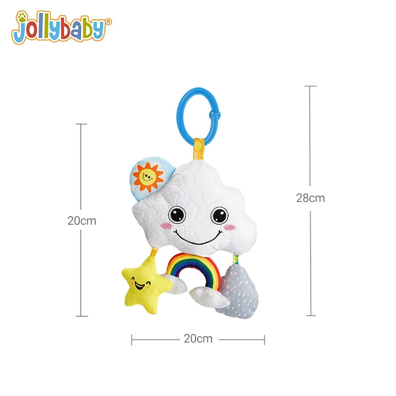 Jollybaby 2025 Unisex White 17*27cm Soft Plush Cloud Moon Hanging Rattle Baby Pull String Musical Stuffed Animal Toy PP Cotton