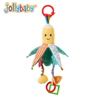 JOLLYBABY Toddler Sensory Soothing Teether Toy Soft Fabric Car Seat Rattles Washable Plastic Hanging Toys Creative Baby Play