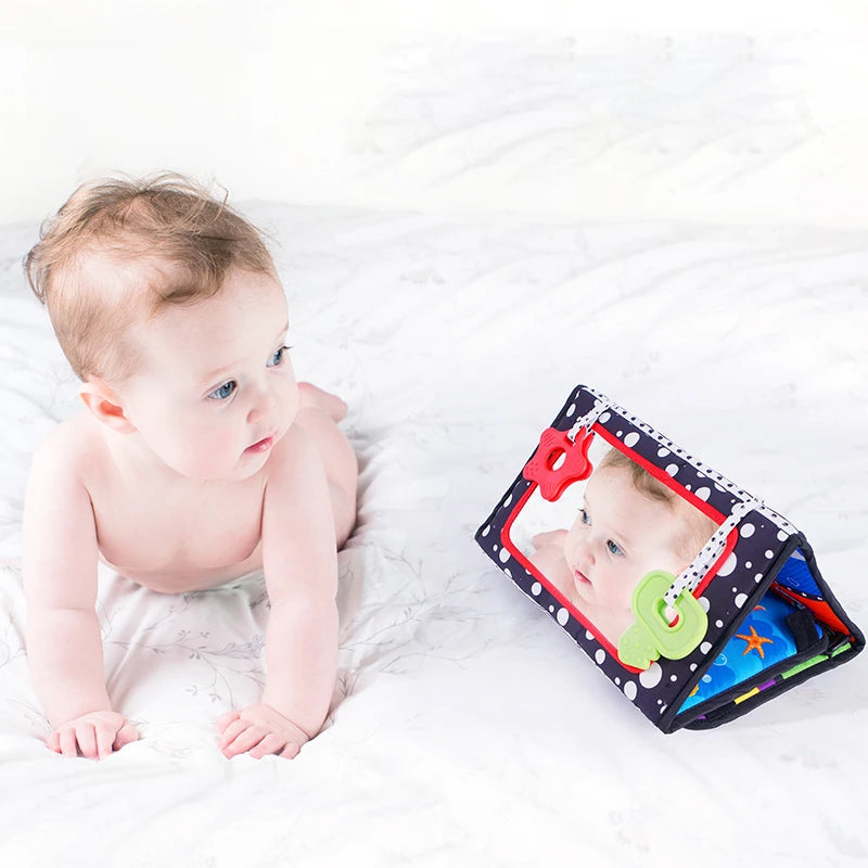 Sozzy Baby Sensory Educational Red Black White Contrast Toy Crinkle Fabric  Teethers Baby Tummy Time Mirror Toy