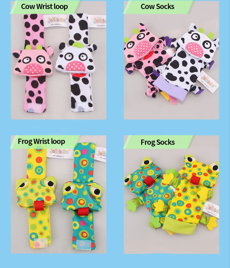 Jollybaby Cute Animal Soft Baby Rattles Wrist Rattles and Foot Finders with Butterflies and Lady Bugs for Fun