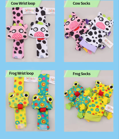 Jollybaby Cute Animal Soft Baby Rattles Wrist Rattles and Foot Finders with Butterflies and Lady Bugs for Fun