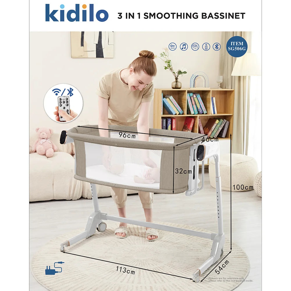 Kidilo Luxury Convertible Bedside Crib Bed Foldable Modern Travel Portable for Newborns Luxury Mosquito Net Bedroom  SG506