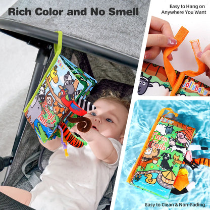 Jollybaby Custom 3D Animal Tail Soft Cotton Cloth Learning Book Cloths Made Baby Sensory Crinkle Cloth Book Set Educational Toy