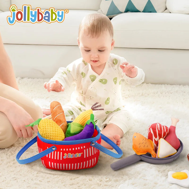 Custom Soft Plant Plush Cloth Kitchen Food Toy Fruit Vegetables Basket Pretend Play Toy Set Baby Plush Toys for Hamper