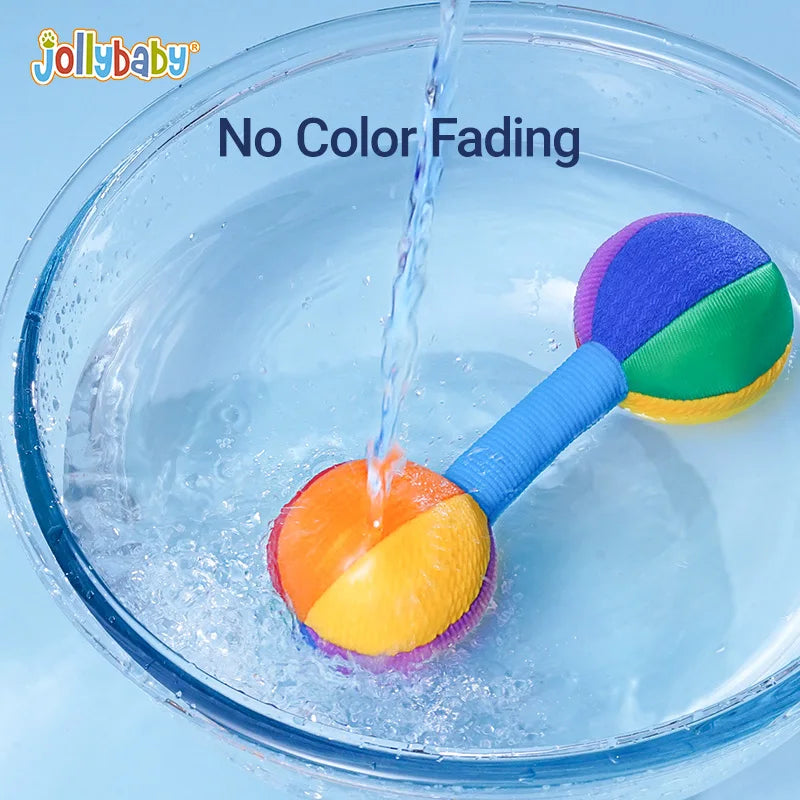 Jollybaby Custom Wholesale Soft Baby Hand Rattles Early Educational Dumbbell Hands Shake Ring Bell for 0-24 Months