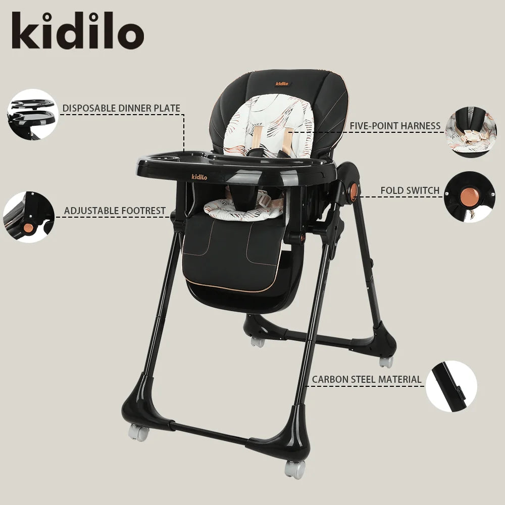 6-36 Months 3 in 1 Foldable Baby High Chair for Baby, Non-Toxic Feeding Chair for Toddler Dining at Home & Small Space KD003
