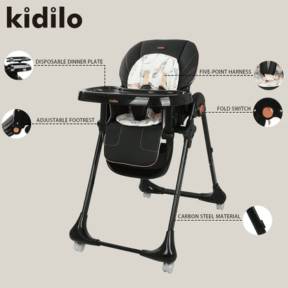 6-36 Months 3 in 1 Foldable Baby High Chair for Baby, Non-Toxic Feeding Chair for Toddler Dining at Home & Small Space KD003