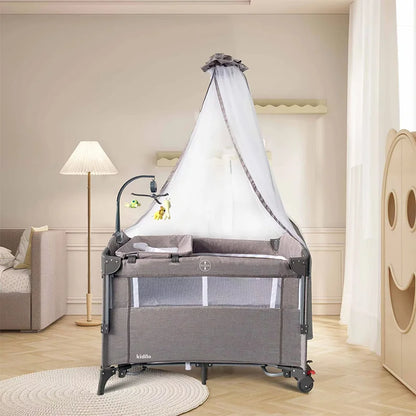 Newborn Foldable Portable Modern Kidilo Luxury Baby Crib, Convertible 3 in 1 Bedside Crib with Mosquito Net for Nursery P02