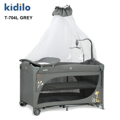 Newborn Foldable Portable Modern Kidilo Luxury Baby Crib, Convertible 3 in 1 Bedside Crib with Mosquito Net for Nursery T-704L