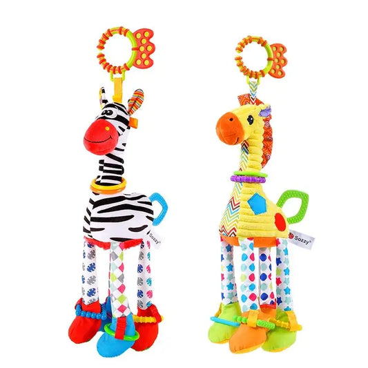 OEM Manufacturer Soft Plush Stuffed Donkey Giraffe Baby Sensory Crinkle Hanging Soothing Toy for Crib Car Seat Stroller