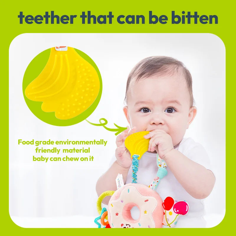 Jollybaby Custom Soft Stuffed Sensory Cot Crib Toy Plush Rattle Bed Bell Play Teether for Baby Hanging Toy for Stroller Baby