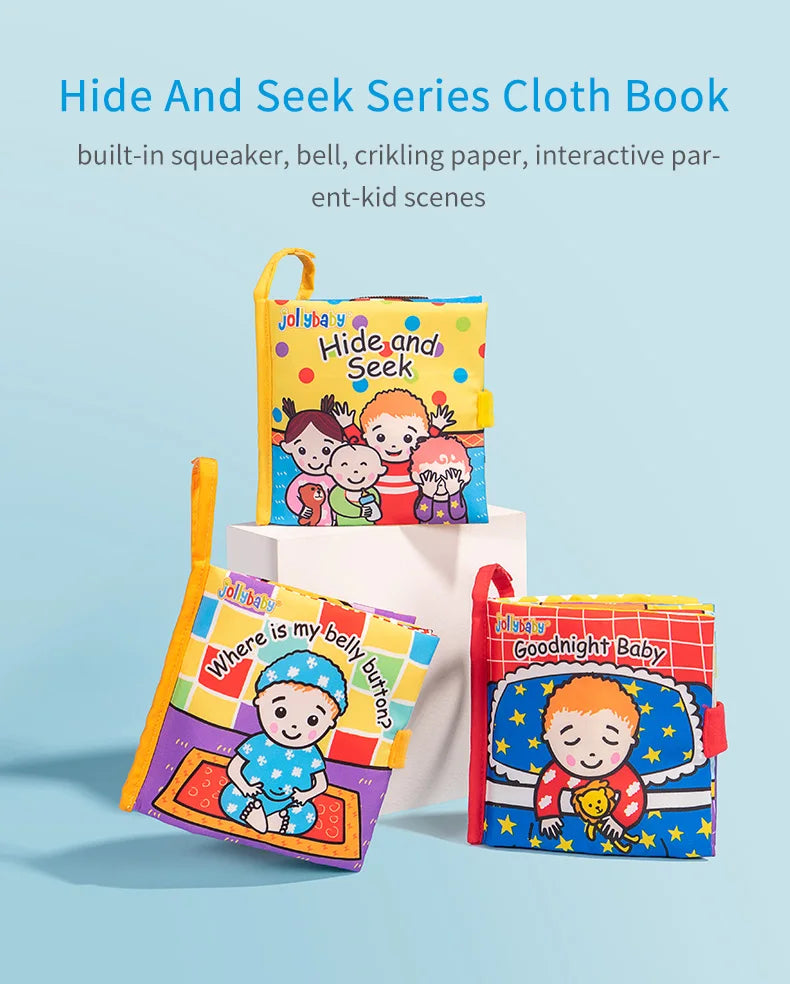Jollybaby Preschool Toys Soft Washable Fabric Babi Crinkled Book Hide and Seek Peekaboo Cloth Book for 6-12months