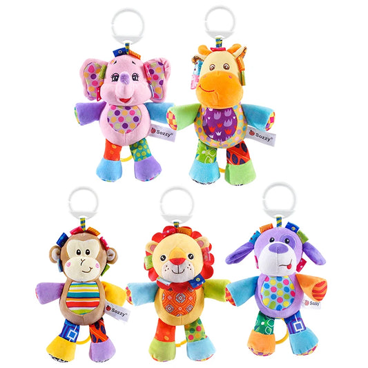 Custom Animal Soft Plush Stuffed Doll Hanging Musical Rattle Toys Baby Pulling Plushies Musical Toy for Newborn