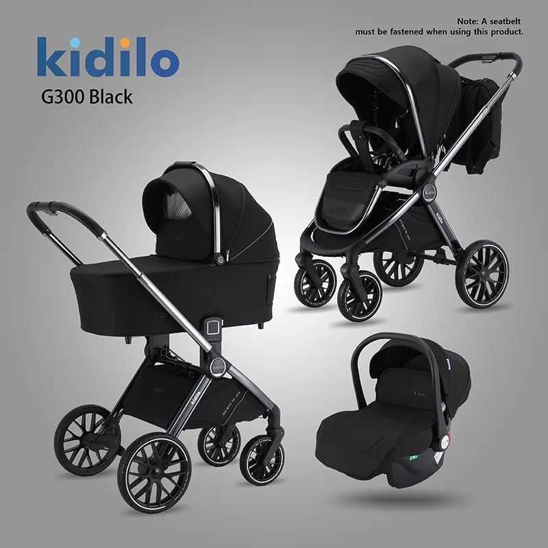 Kidilo 0-3 Years 3 in 1 Baby Stroller with Car Seat Non-Toxic Durable Foldable Travel Stroller for Toddlers Family Trips G300
