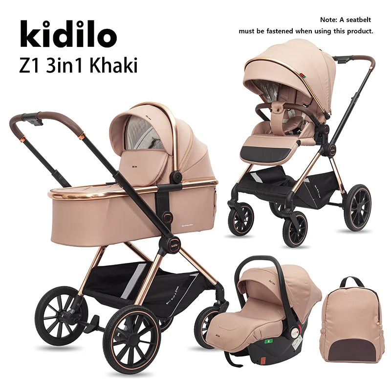 Kidilo 0-3 Years 3 in 1 Baby Stroller with Car Seat Non-Toxic Durable Foldable Travel Stroller for Toddlers Family Trips Z1 3IN1
