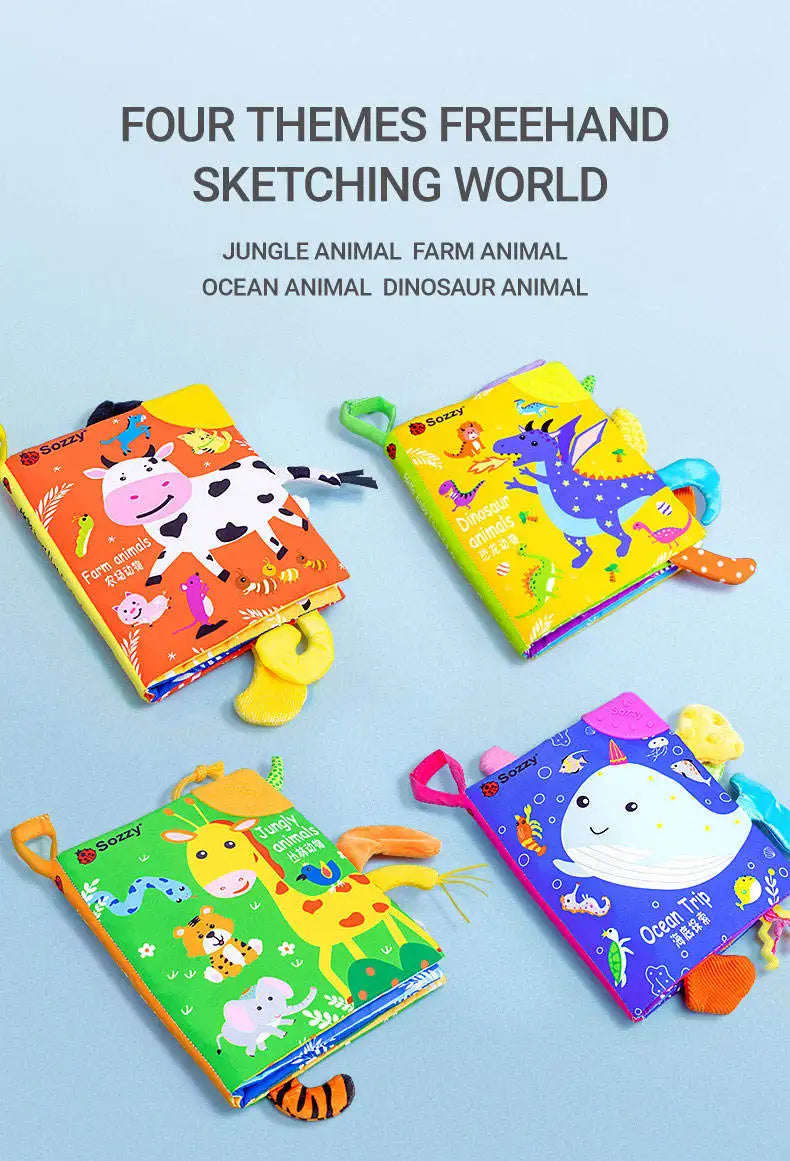 Sozzy Animals Tails Baby Cloth Books Early Education Interactive Fabric Activity Crinkle Soft Fabric Unisex Colorful Education