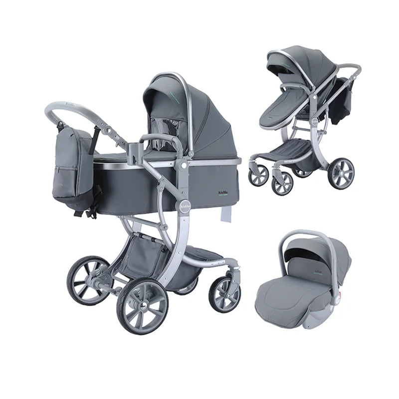0-3 Years 3 in 1 Kidilo Baby Stroller with Car Seat, Non-Toxic Durable Foldable Travel Stroller for Toddlers Family Trips G606+C