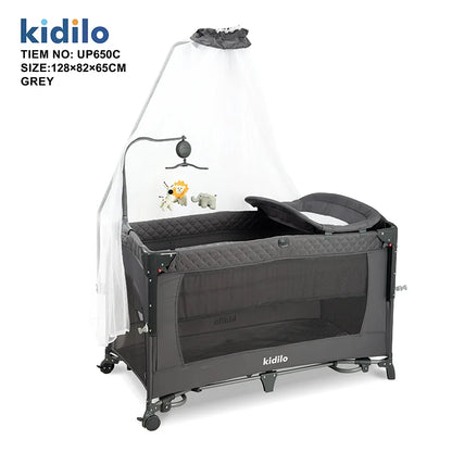 Kidilo Foldable Modern Newborn Travel Baby Portable Bedside Crib Bed 3 in 1 Luxury Set Mosquito Net for Babies UP650C