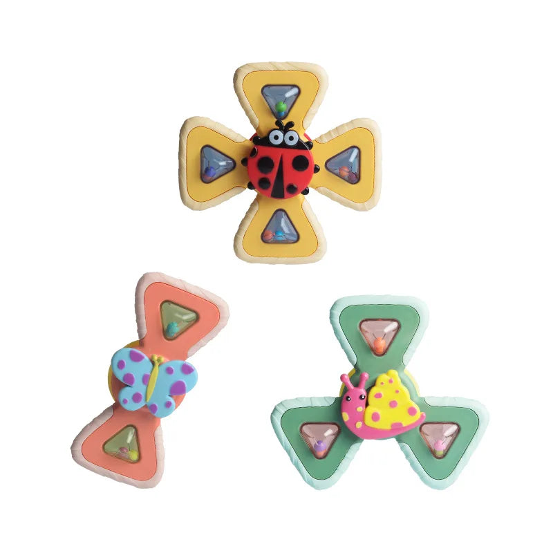 Rotating Baby Fidget Silicone Baby Toy Bath Time Kids Play Hand Suction Cup Spinner Toys Unisex Plastic Cups Insect Oem LOGO