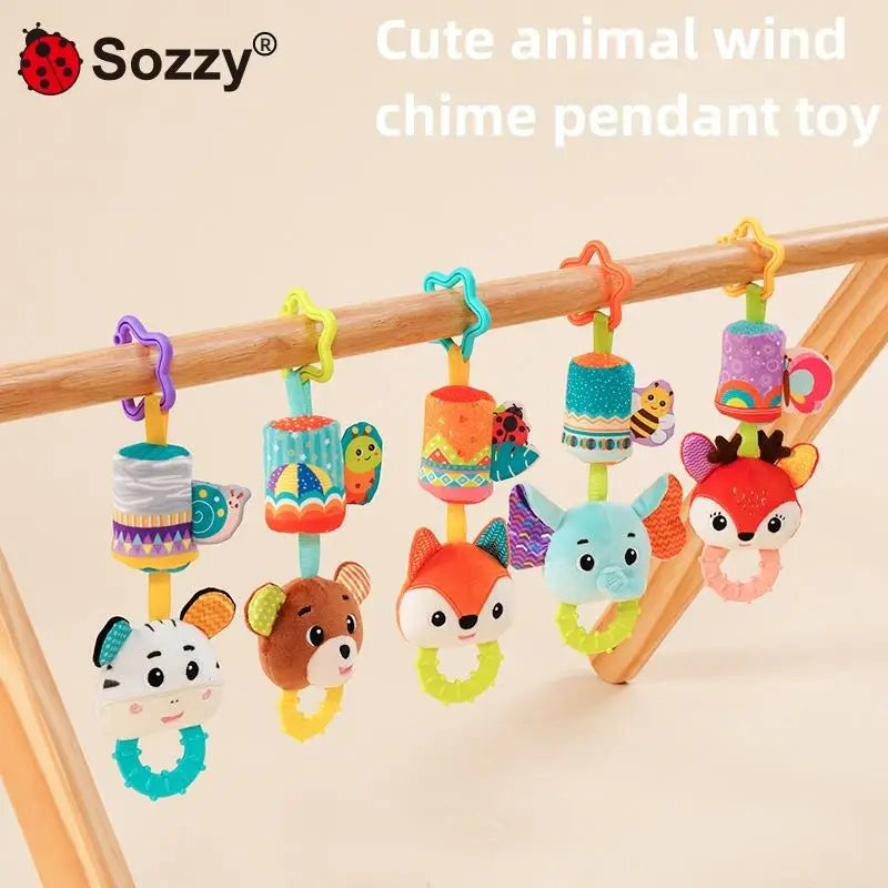 Custom Baby Soft Rattle Soothing Sensory Hanging Plush Animal Toy Car Seat Wind Chime Toy for Stroller Crib