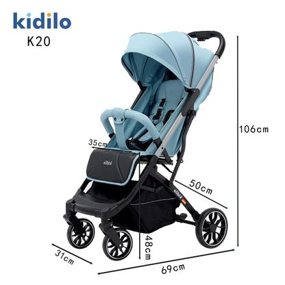 0-3 Years Foldable Kidilo Baby Stroller Lightweight Non-Toxic Travel Stroller with Adjustable Handle for Toddlers Daily Walk K20