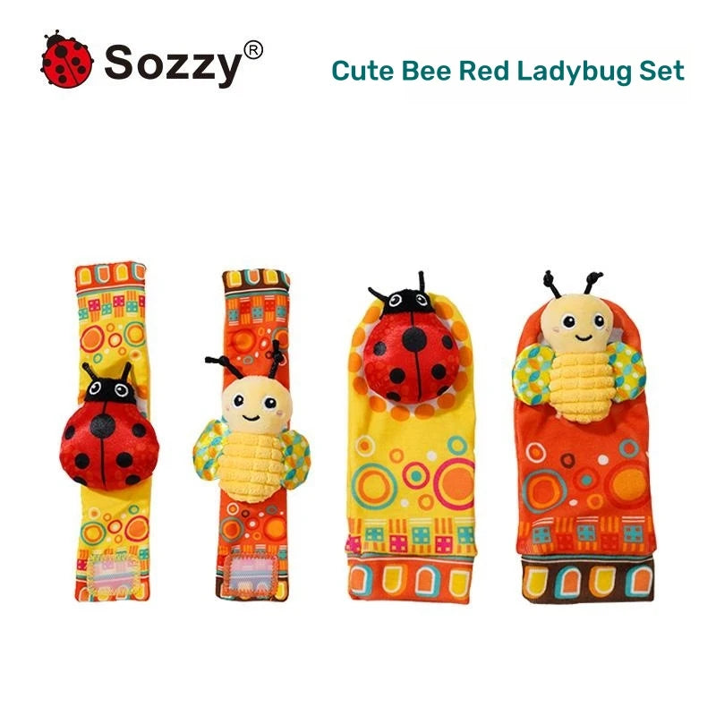 Custom Hand and Feet Baby Rattles Soft Baby Plush Insect Animal Foot Rattle Baby Socks Wrist Rattles Set for Newborn