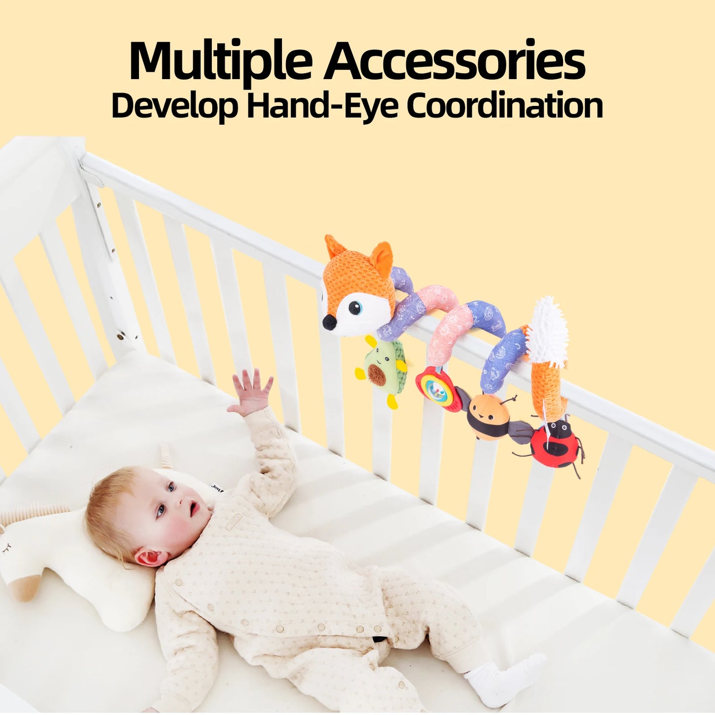 Factory Musical Toy Plush Stuffed Animal with Squeaker Hanging Rattle and Spiral Bed Toys for Baby's Stroller Crib and Mobile
