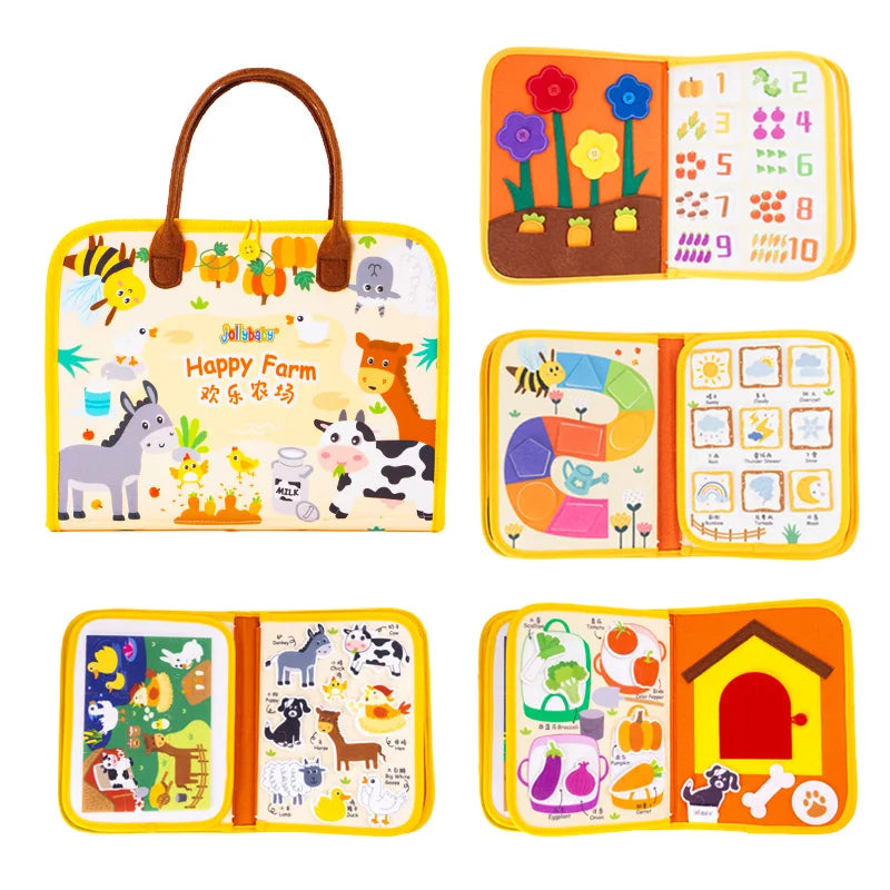 JOLLYBABY Soft Sensory Book Preschool Educational Montessori Quiet Book with Felt Busy Board for Toddlers' Daily Learning Play