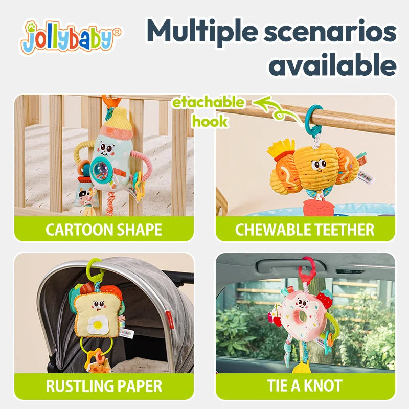 Jollybaby Custom Soft Stuffed Sensory Cot Crib Toy Plush Rattle Bed Bell Play Teether for Baby Hanging Toy for Stroller Baby