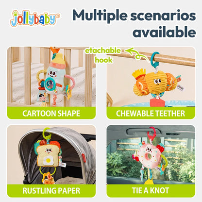 Jollybaby Custom Soft Stuffed Sensory Cot Crib Toy Plush Rattle Bed Bell Play Teether for Baby Hanging Toy for Stroller Baby