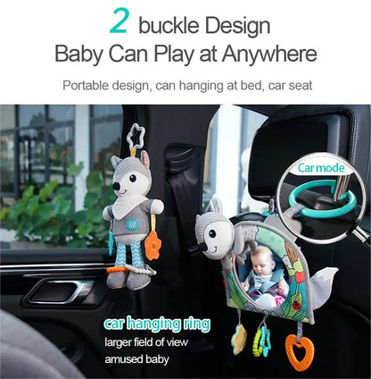 Jollybaby 2025 Fox Sensory Activity Toy Set Soft Baby Carseat/Crib Hanging Toy Floor Tummy Time Mirror Travel Activity Toys