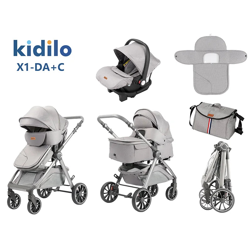 Kidilo 0-3 Years 3 in 1 Baby Stroller with Car Seat Non-Toxic Durable Foldable Travel Stroller for Toddlers Family Trips X1-DA+C