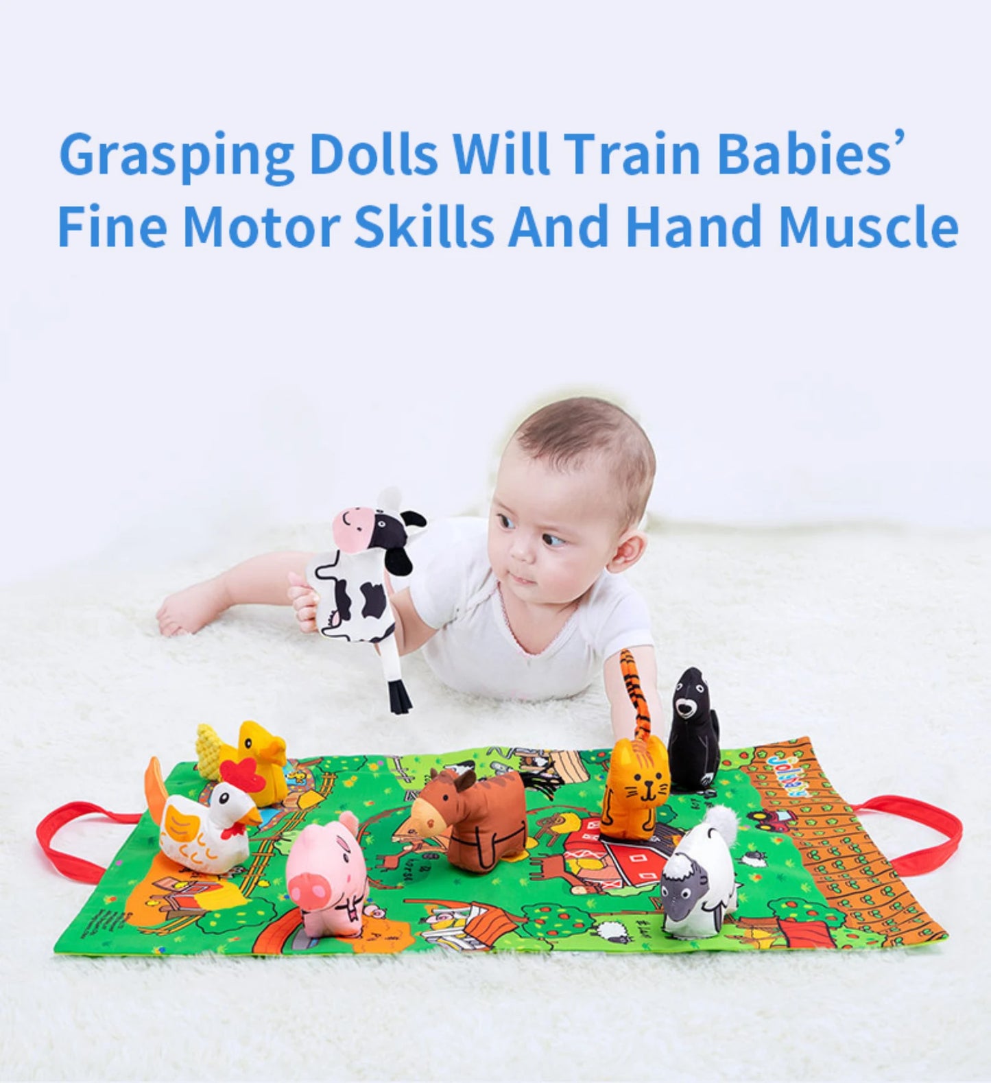 Wholesale Custom 3D Soft Fabric Cloth Book Stuffed Animal Doll with Play Mat for Baby Touch and Animal Education