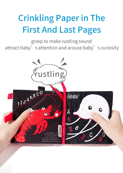 Jollybaby Jungle Farm Ocean Animal 3D High Contrast Vision Black and White Red Educational Cloth Book