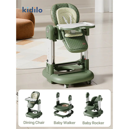 Kidilo 6-36 Months 3 in 1 Foldable Baby High Chair, Non-Toxic Feeding Chair for Home & Small-Space Toddler & Baby Dining KD015