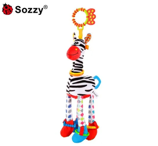OEM Manufacturer Soft Plush Stuffed Donkey Giraffe Baby Sensory Crinkle Hanging Soothing Toy for Crib Car Seat Stroller