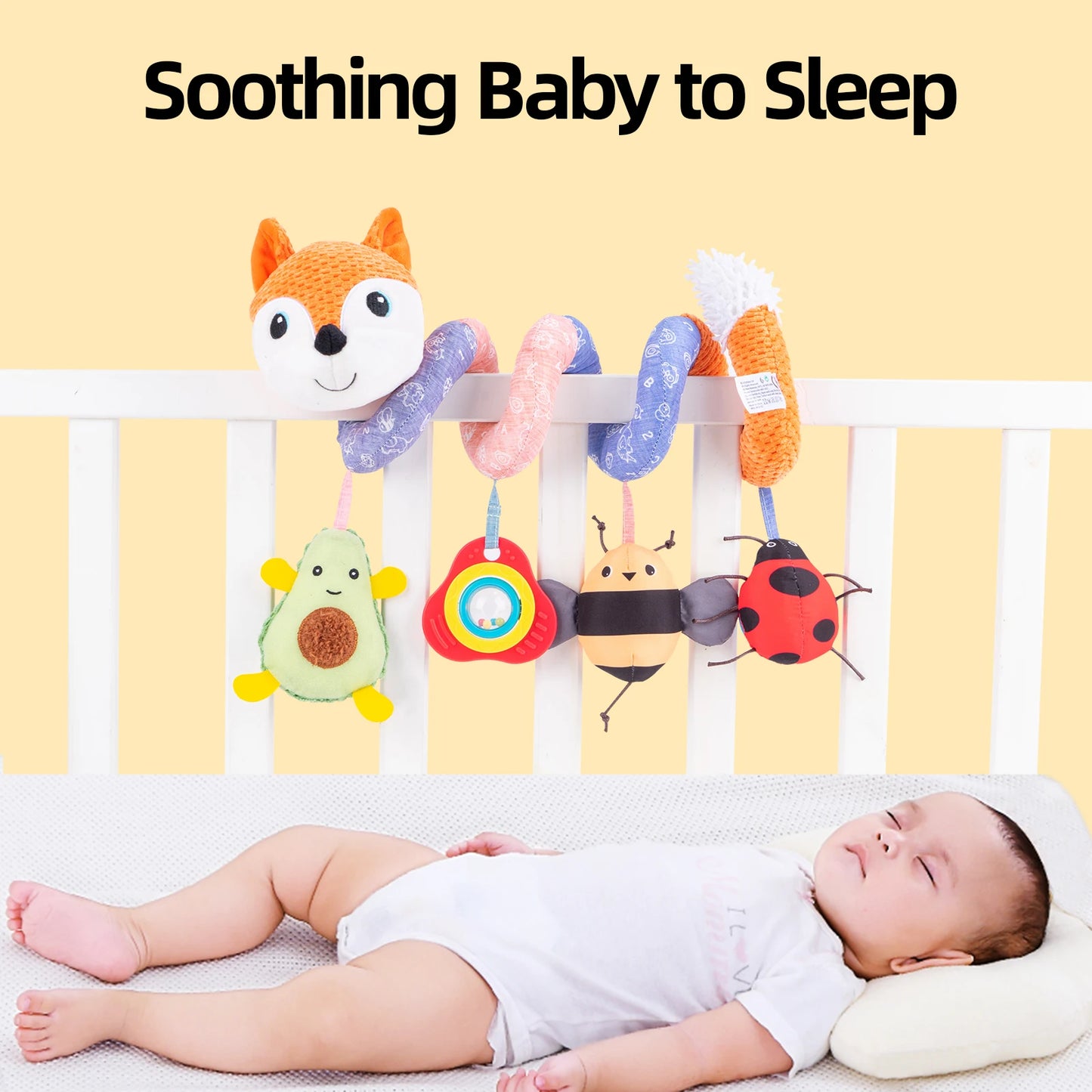 Factory Musical Toy Plush Stuffed Animal with Squeaker Hanging Rattle and Spiral Bed Toys for Baby's Stroller Crib and Mobile