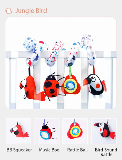 Sozzy Grey Plush Activity Spiral Baby Hangings Custom Logo Soft Musical Toy for Stroller Car Seat Crib