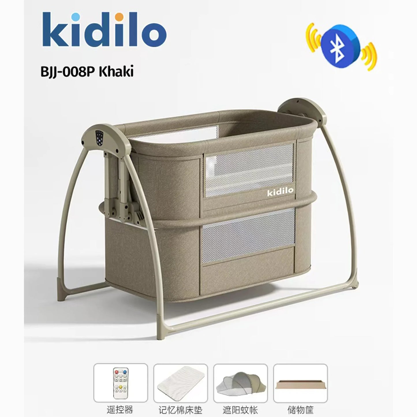 Newborn Foldable Portable Modern Kidilo Luxury Baby Crib, Convertible 3 in 1 Bedside Crib with Mosquito Net for Nursery BJJ-008P
