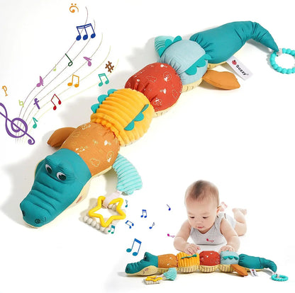 Sensory Animal Rattles Plush Tummy Time Toys Ruler Crinkle Toys Soothing crocodile Dolls with Music