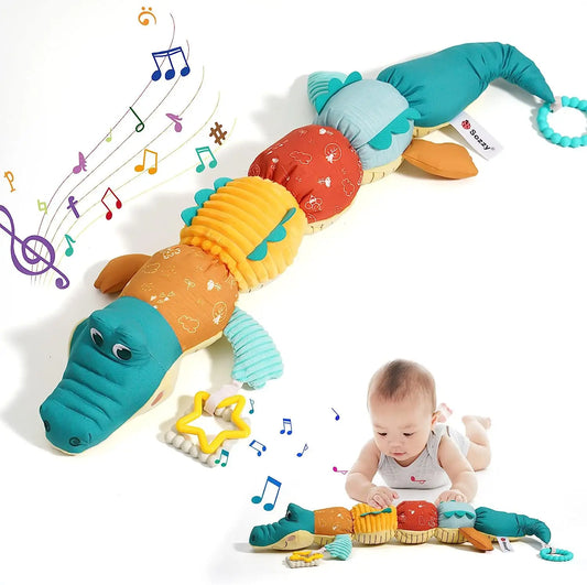 Sensory Animal Rattles Plush Tummy Time Toys Ruler Crinkle Toys Soothing crocodile Dolls with Music