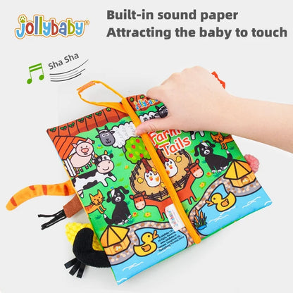 Jollybaby Hot Selling Washable Animal Soft Tails Early Sensory Educational Crinkle Paper Cloth Books Best Baby Toys