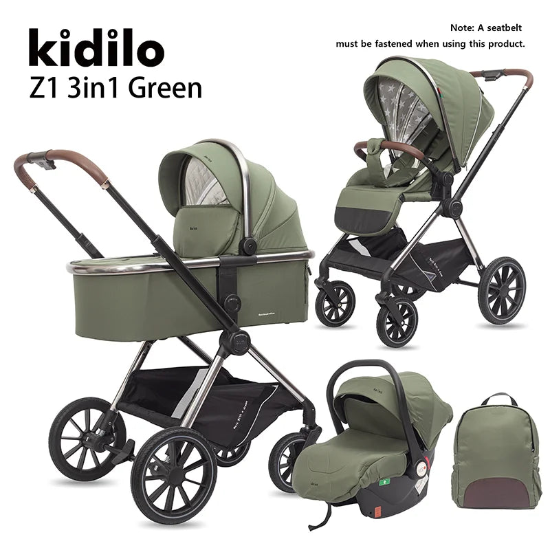 Kidilo 0-3 Years 3 in 1 Baby Stroller with Car Seat Non-Toxic Durable Foldable Travel Stroller for Toddlers Family Trips Z1 3IN1