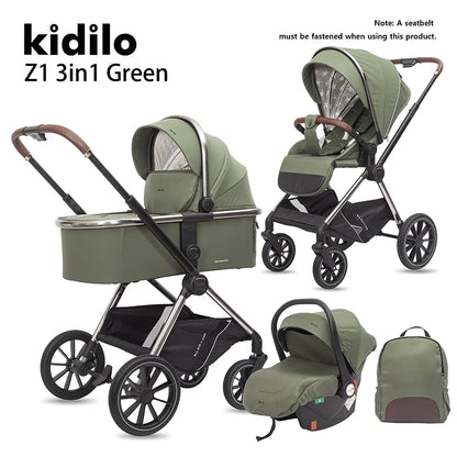 Kidilo 0-3 Years 3 in 1 Baby Stroller with Car Seat Non-Toxic Durable Foldable Travel Stroller for Toddlers Family Trips Z1 3IN1