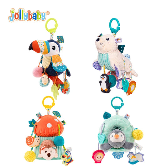 Jollybaby New Baby Bed Toy Cotton Stuffed Elephant Hanging Plush Activity Teether Rattle Bungee Cord Pull for Stroller Teething