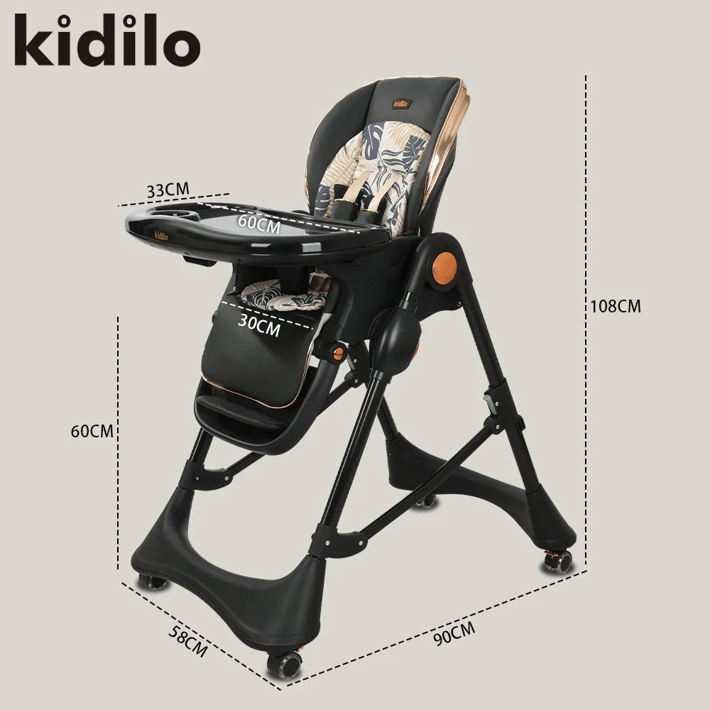Kidilo 6-36 Months 3 in 1 Foldable Baby High Chair for Infants Non-Toxic Feeding Chair for Toddler Home Small Space Dining KD202